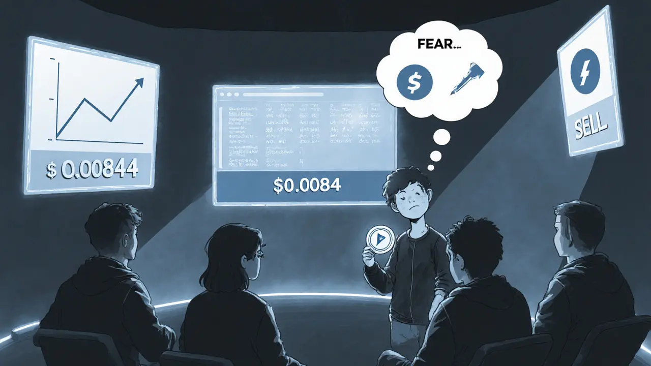 Gamers discuss FEAR token price <h2>Current Status of the FEAR Project</h2>.00844, weighing hold or sell in a dim chatroom.