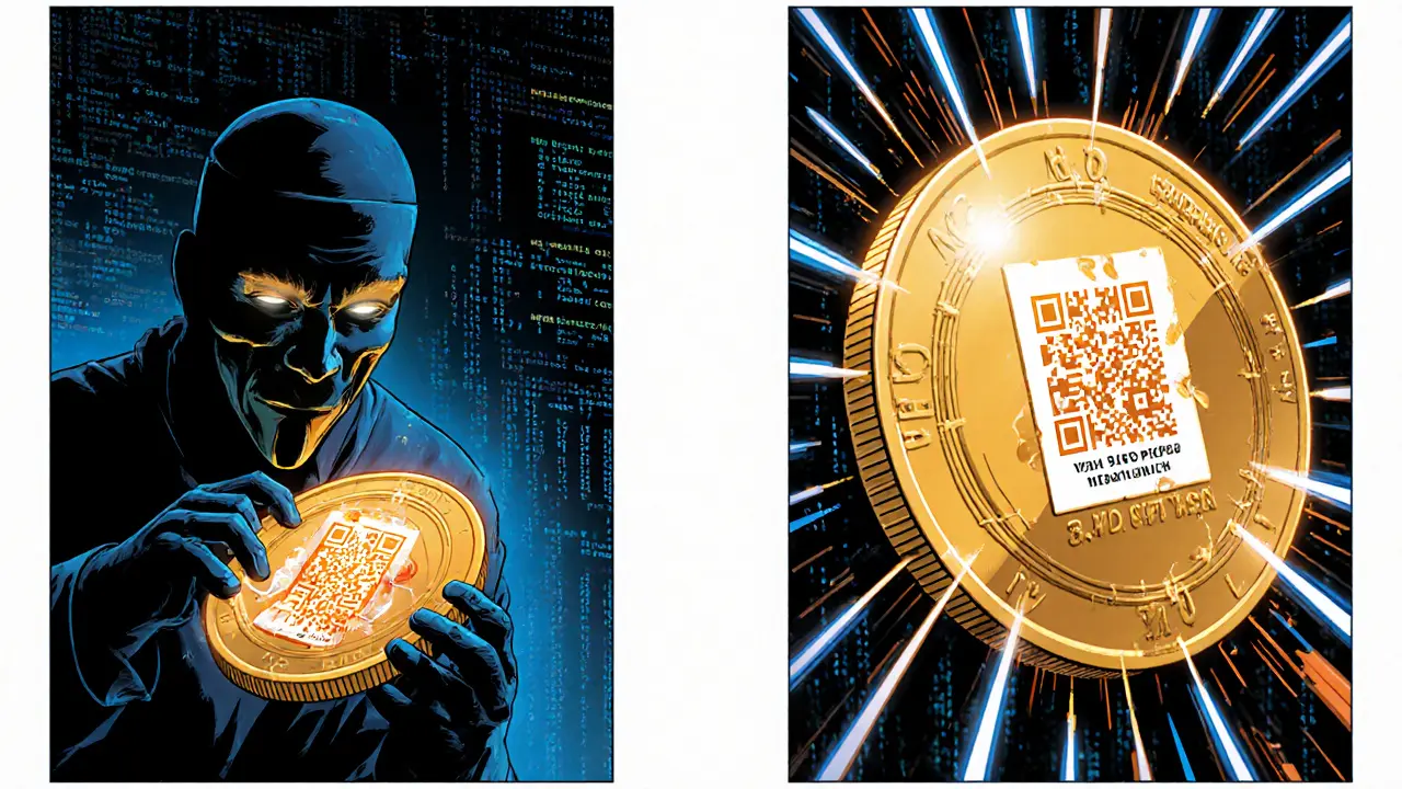 Masked developer inscribing data onto a satoshi, creating a RATS token artifact.