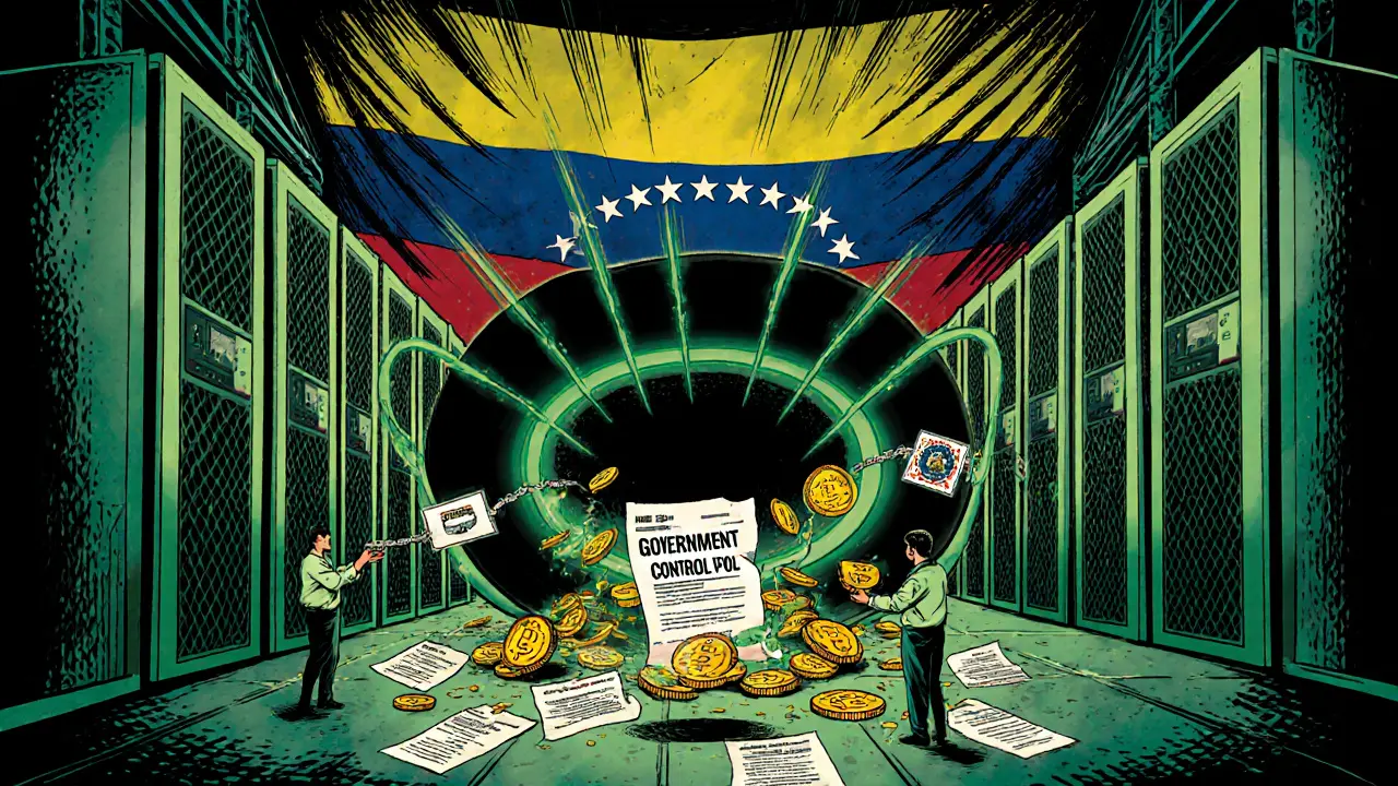 A massive government-controlled mining pool siphoning cryptocurrency from tiny miners.