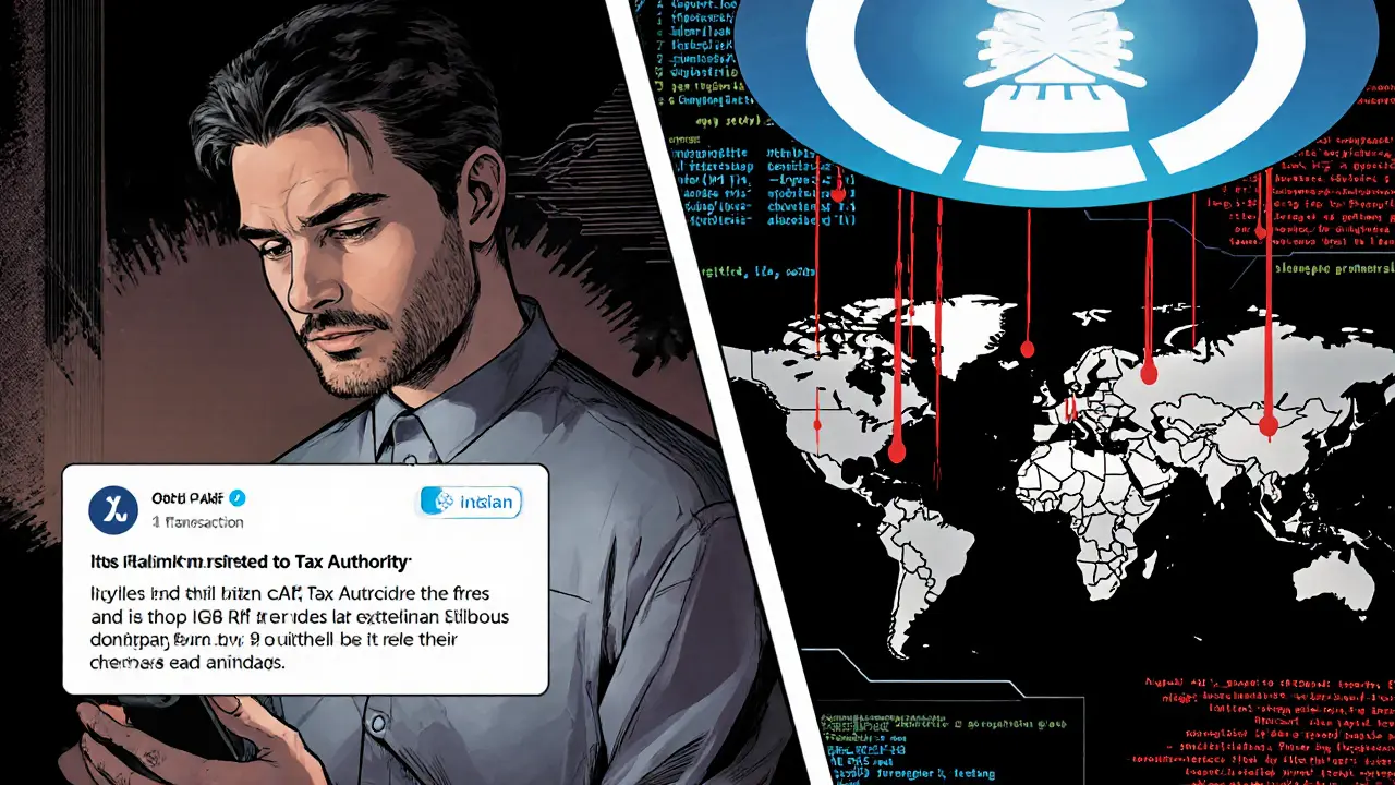 Indian user alarmed by tax report notification while global data beams connect India to other nations.