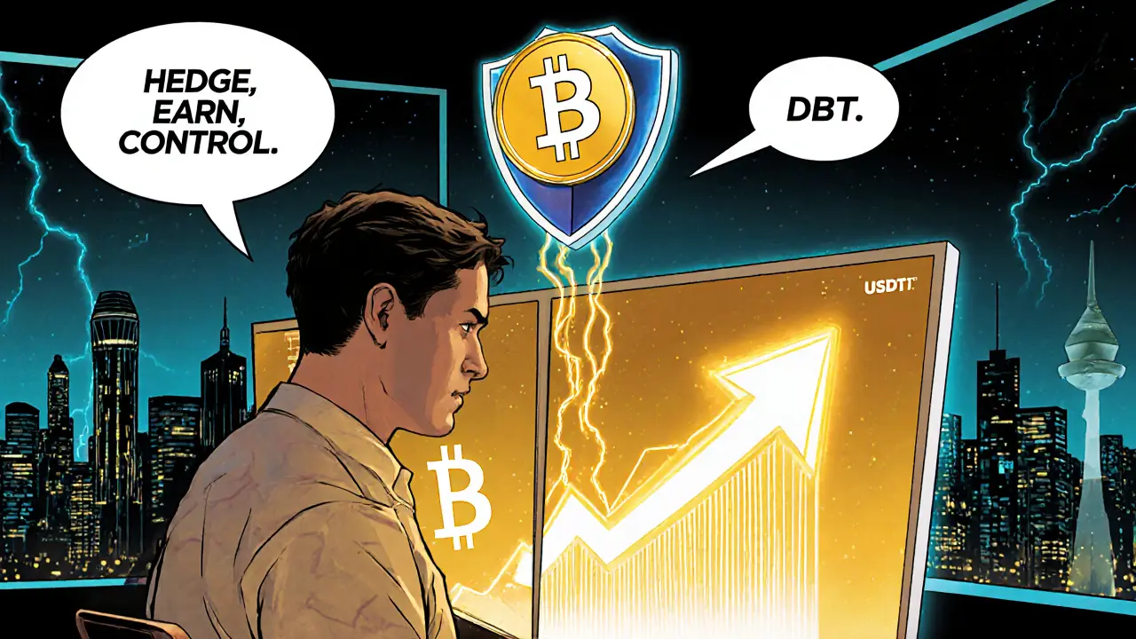 Trader staking USDT to earn Bitcoin and Ethereum simultaneously with DAO token above