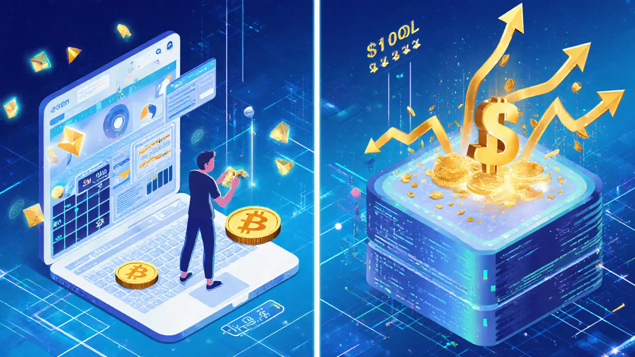 Two scenes showing active use of RARA’s NFT marketplace and Unifarm’s yield farming on Solana.