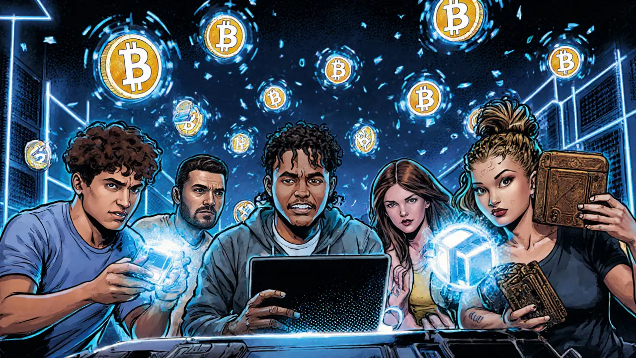 Users actively engaging with XCarnival on devices, with XCV tokens raining down in a Discord-style room.