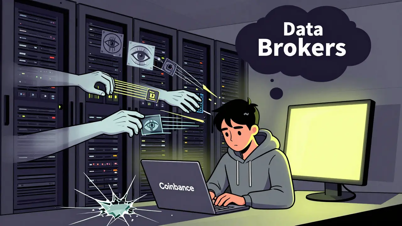 A young user closing a crypto account as ghostly hands steal their digital identity from behind.