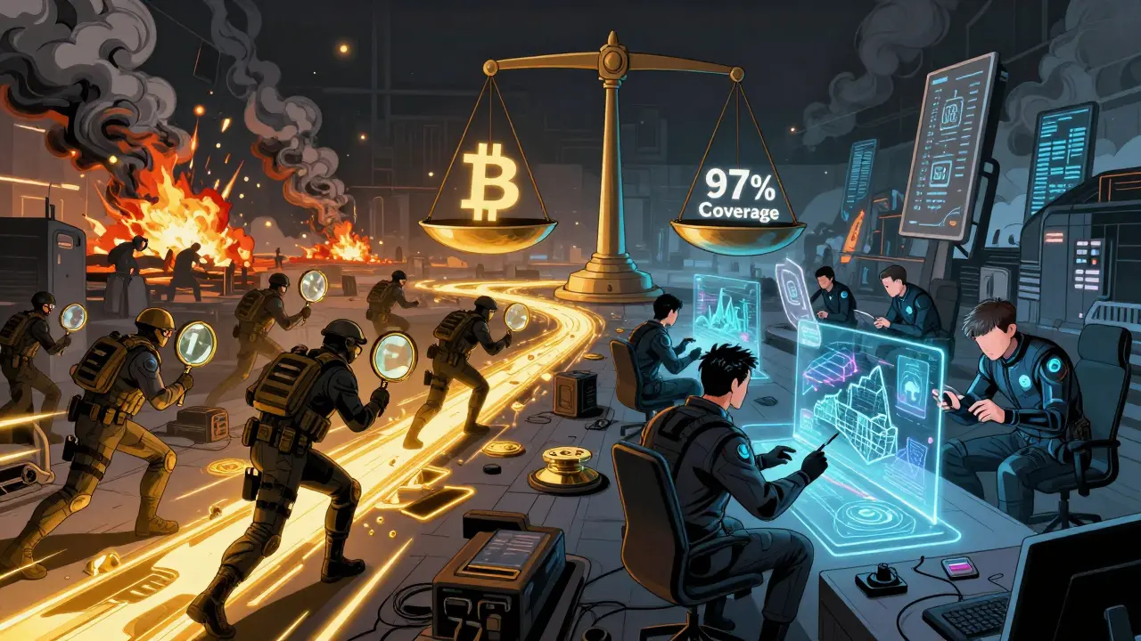 Dual-sided battle between Chainalysis and Elliptic tools tracking crypto across chains and privacy coins.