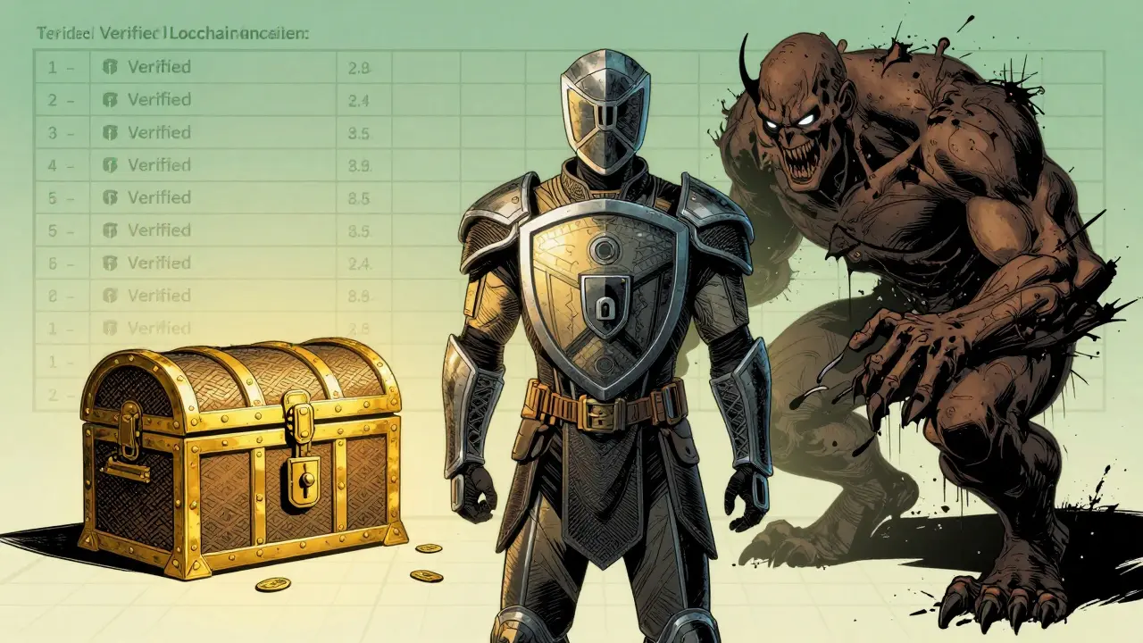 Armored guardian protecting a locked chest from monsters