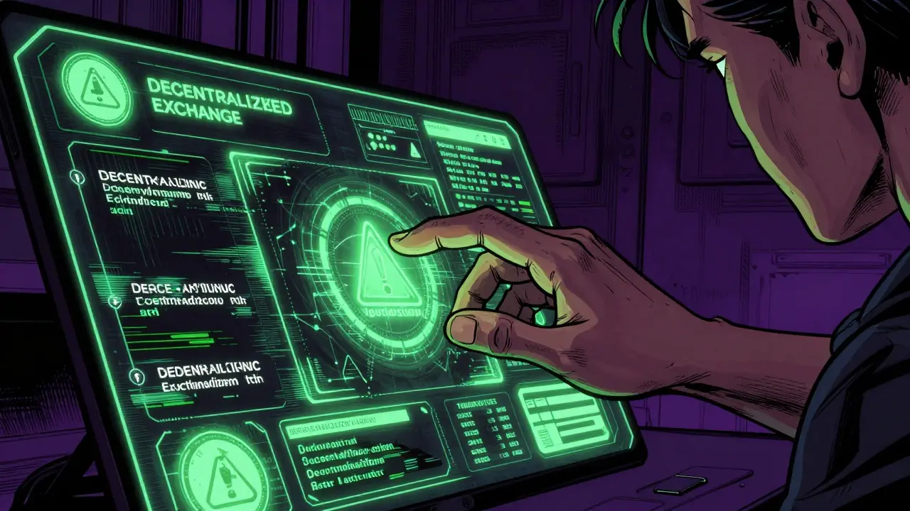 A hand interacting with a glitchy holographic crypto exchange interface