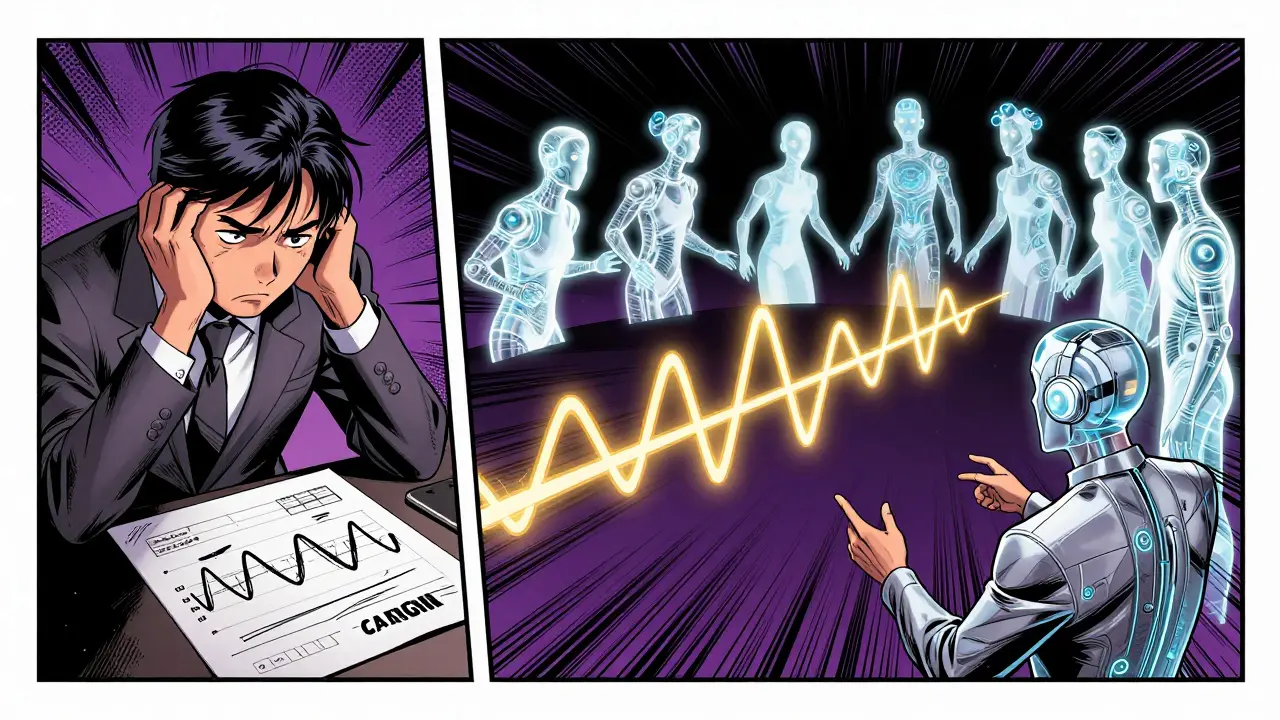 Comparison between manual chart sketching and AI agents analyzing market waves