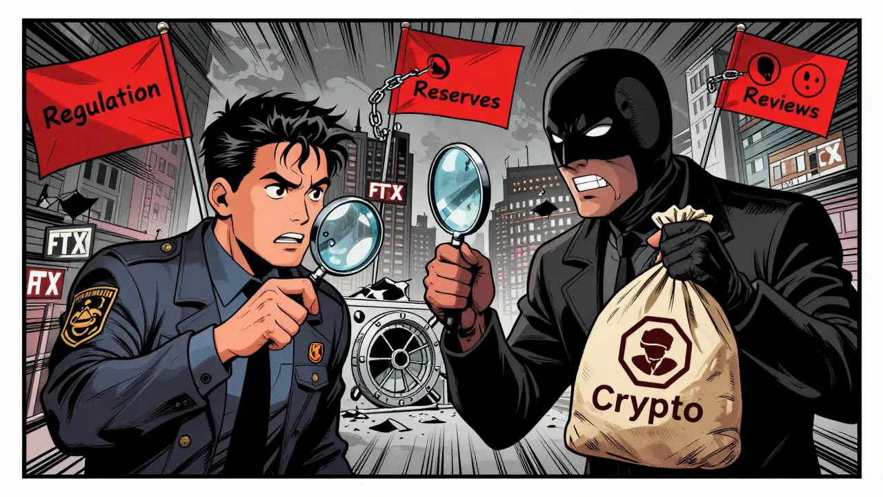 Detective exposing crypto scam red flags like lack of regulation
