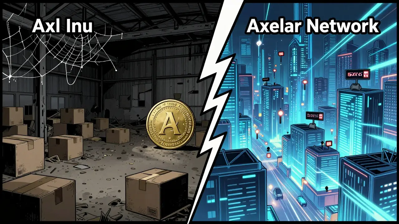 Graphic novel panel contrasting a dark, empty scam token warehouse with a vibrant, active legitimate network.