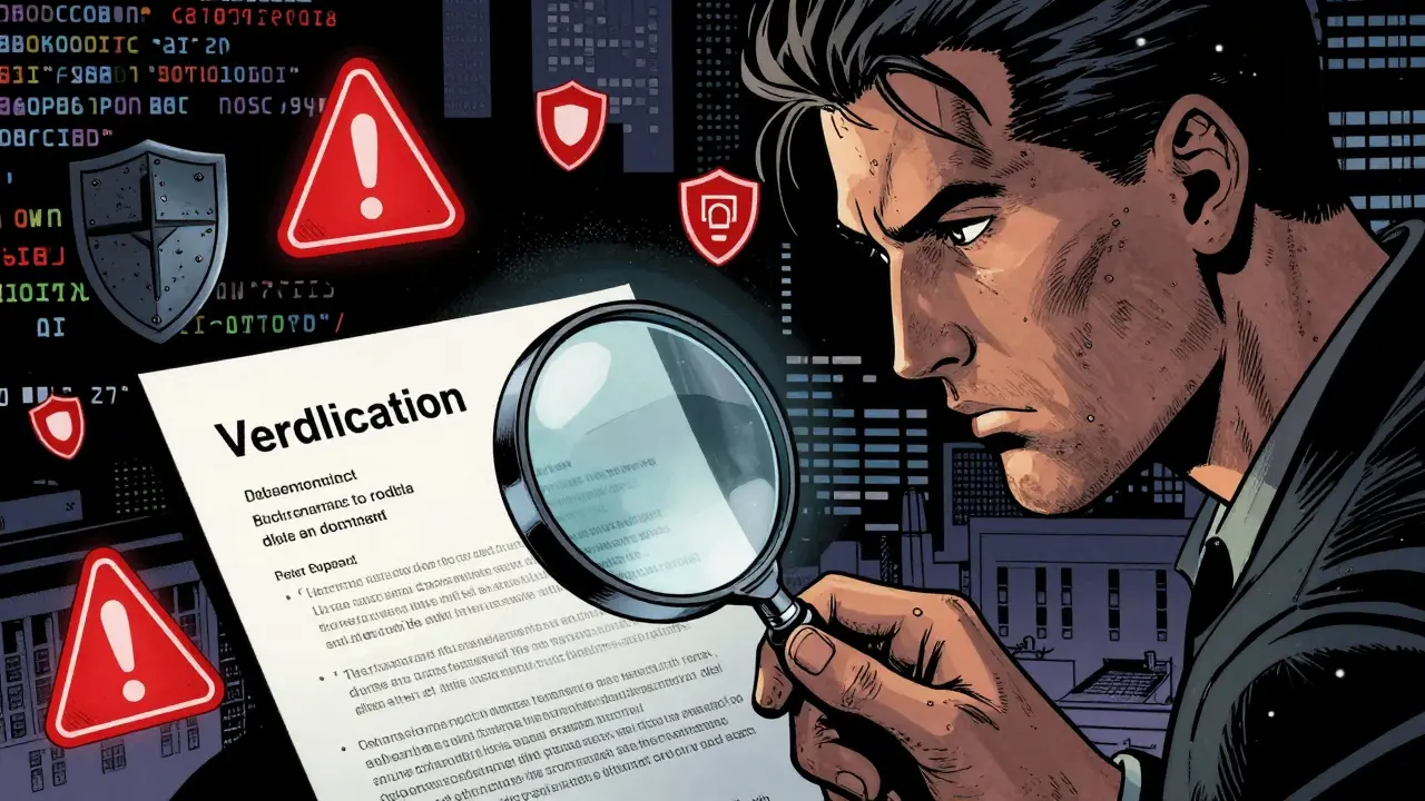 Detective verifying a crypto contract address with a magnifying glass