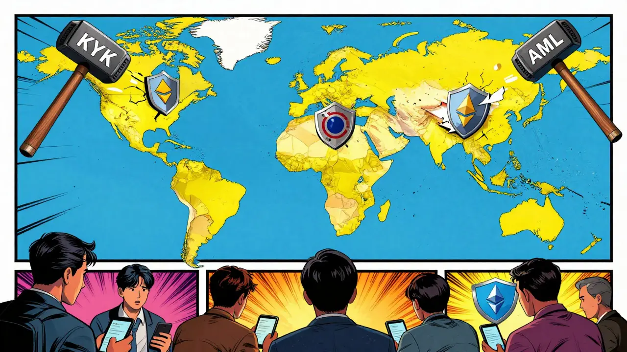 Graphic novel map showing regulatory shockwaves spreading globally