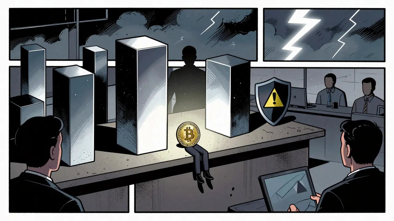 Lonely crypto token on shelf among larger coins
