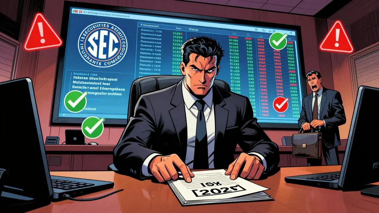 Official enforces ISA 2025 regulations in SEC office with businessman