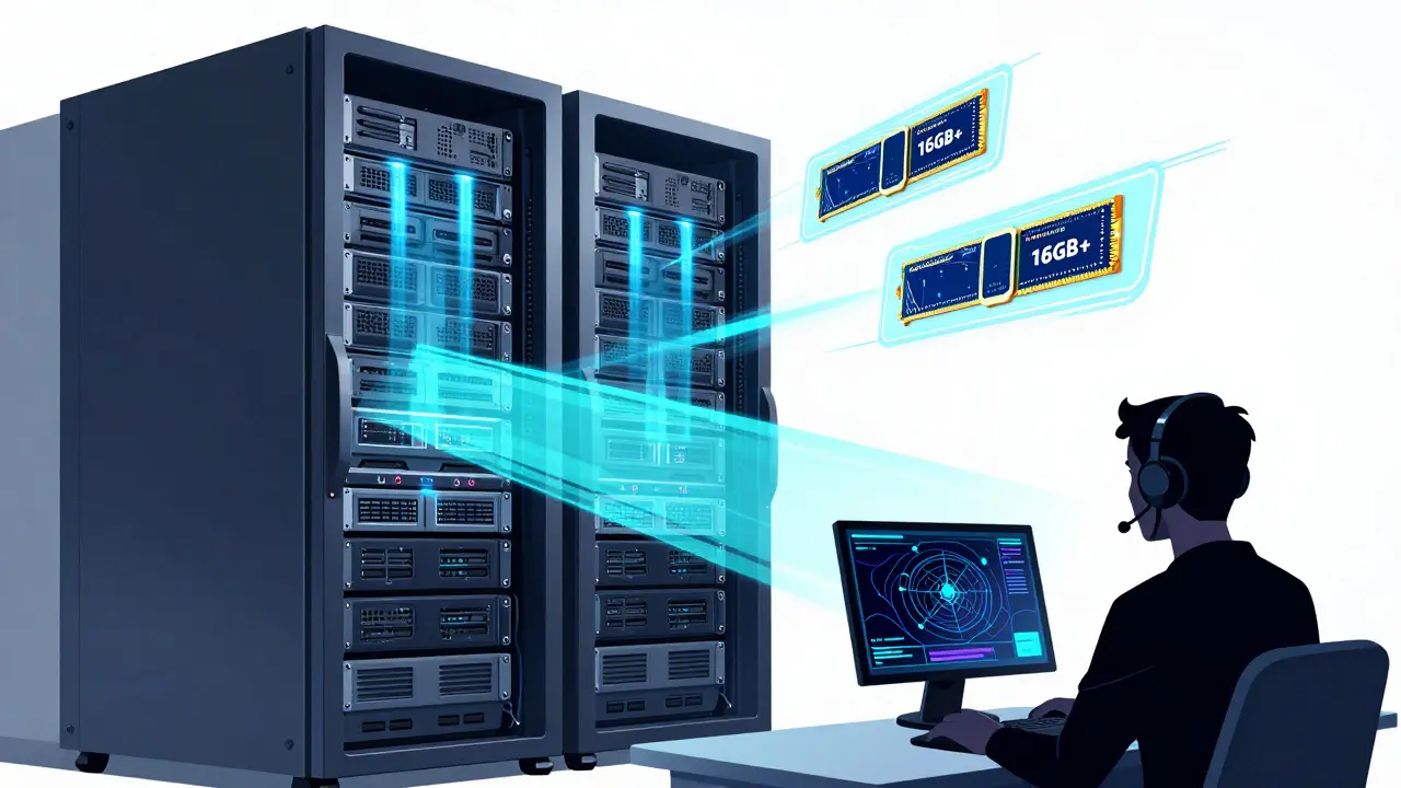 Server rack with blue lights for Ethereum validation
