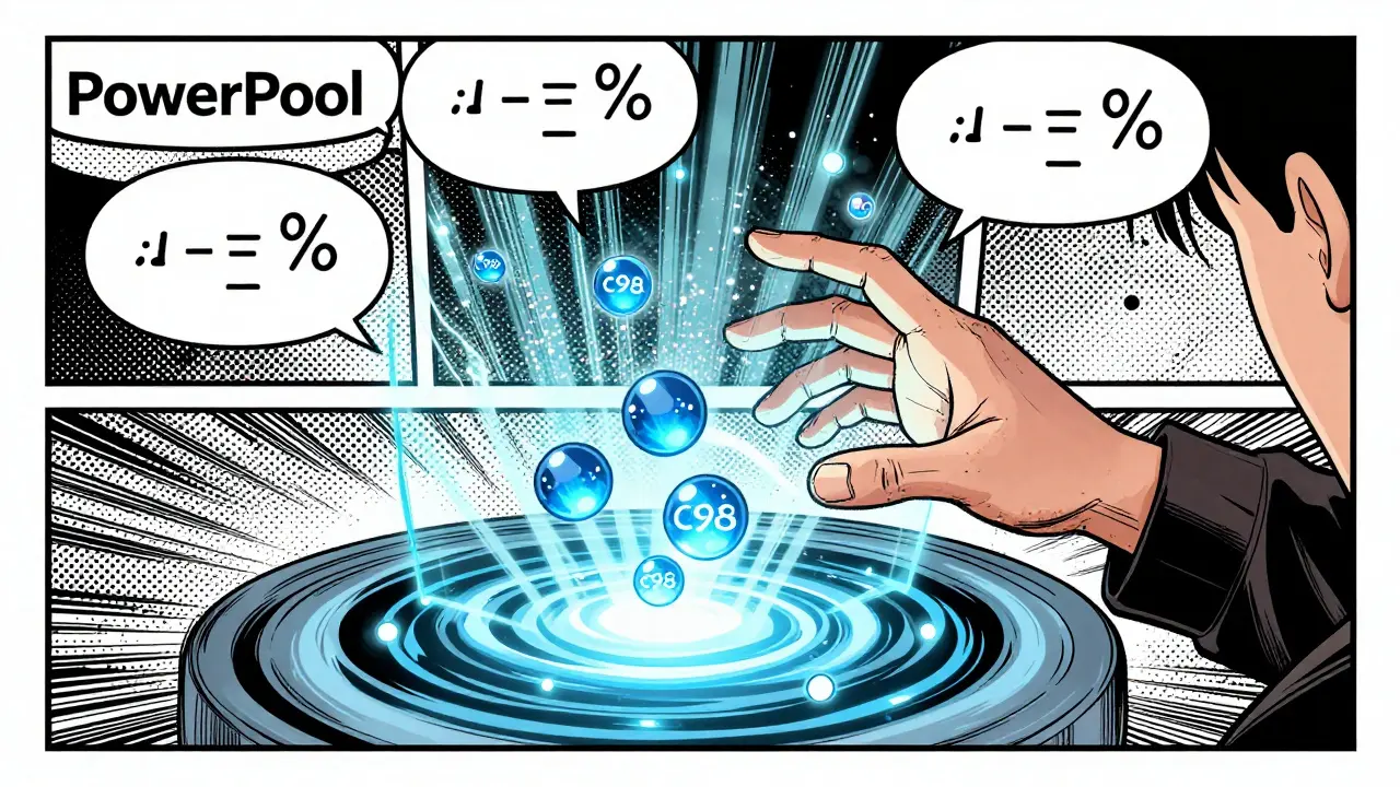 User staking C98 tokens in PowerPool with math symbols