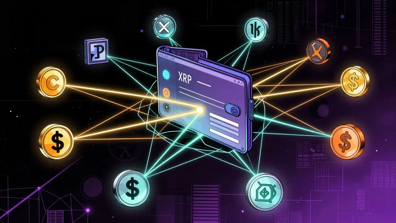 Abstract visualization of XRP Ledger trustlines and tokens