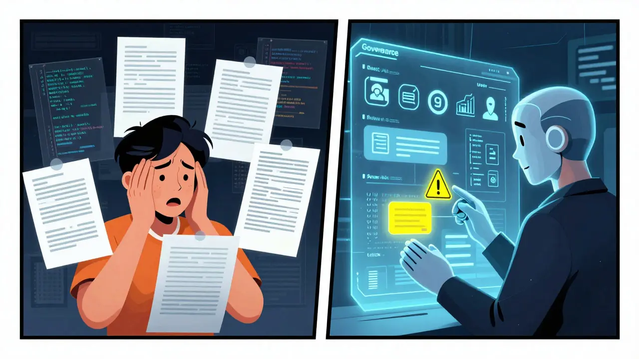 AI assistant simplifying complex blockchain proposals for an overwhelmed user