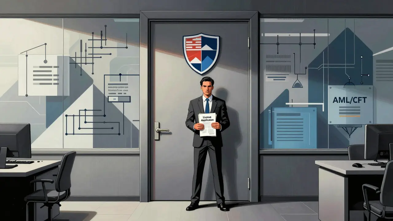 Professional applying for crypto license in office
