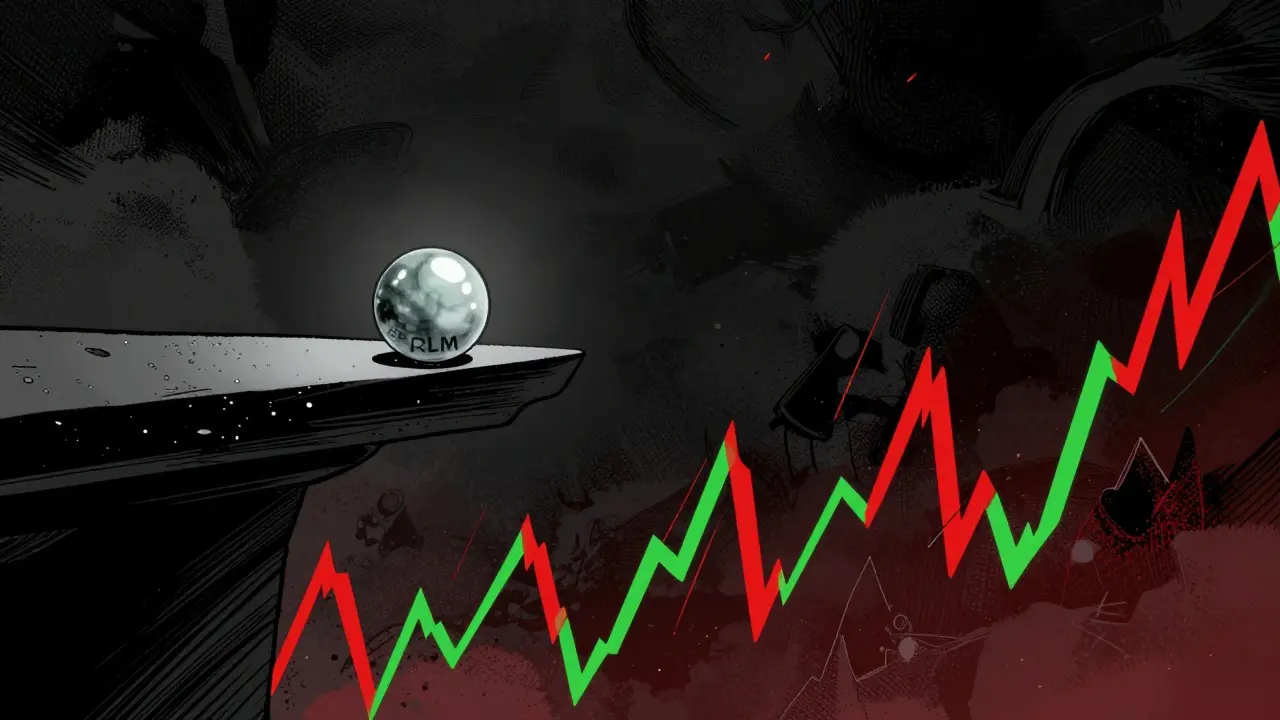 Small marble on a ledge above a storm of market volatility
