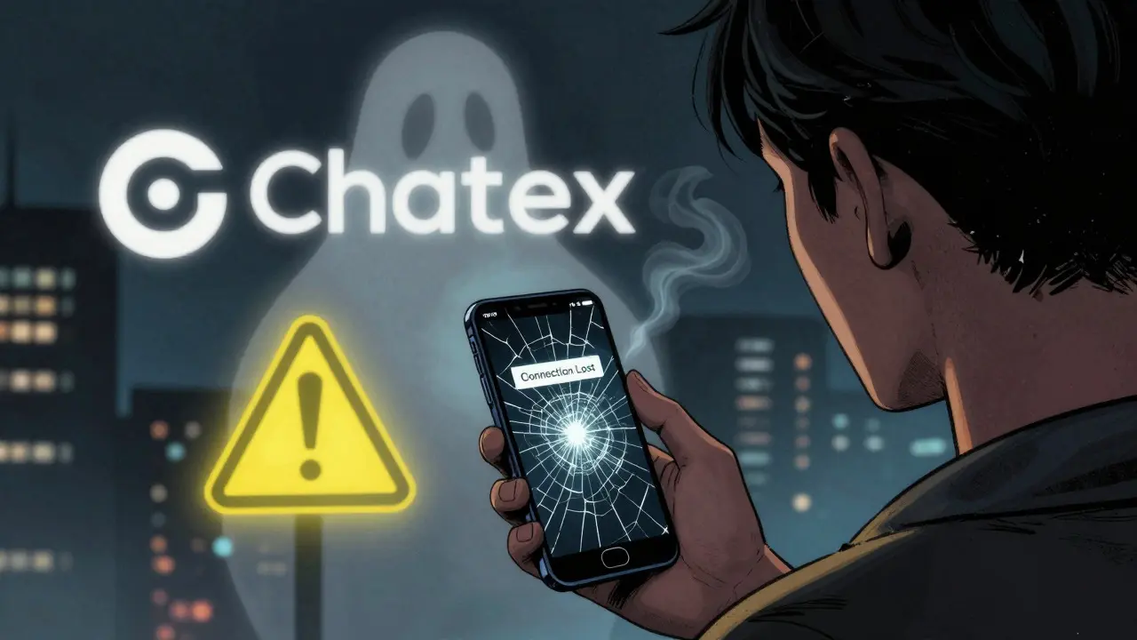 Broken phone screen with fading logo indicating closed exchange