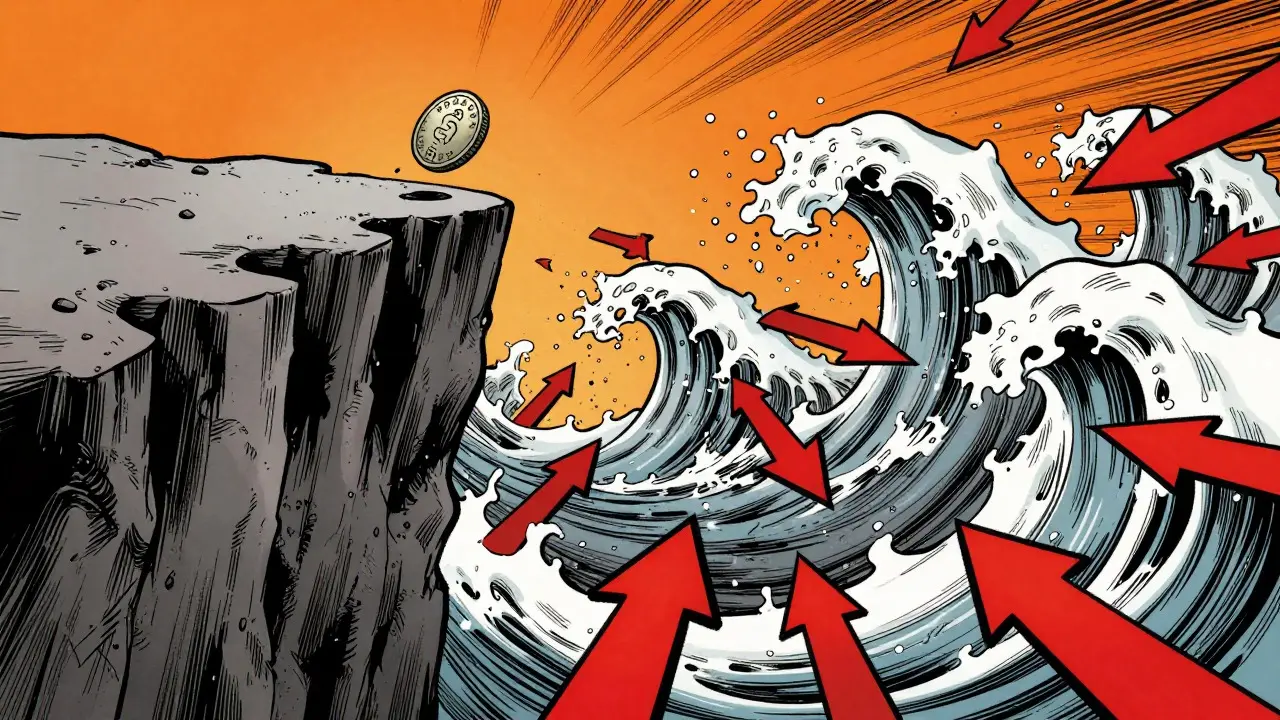 Coin slipping off cliff representing low liquidity risk