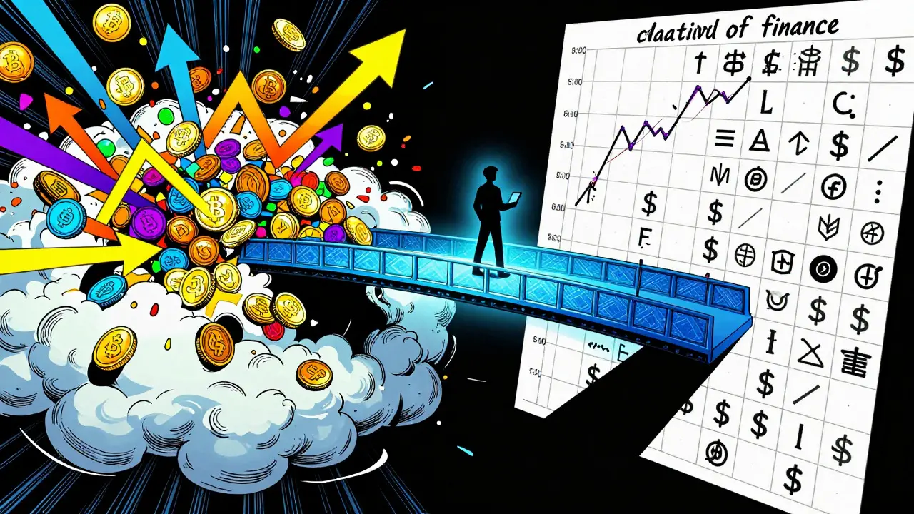 Conceptual bridge connecting crypto chaos to traditional forex markets