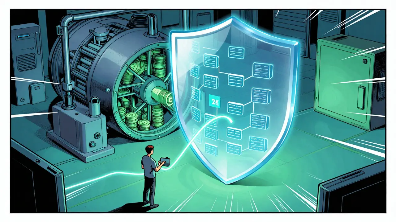 Cryptographic shield protecting digital assets in a tech engine