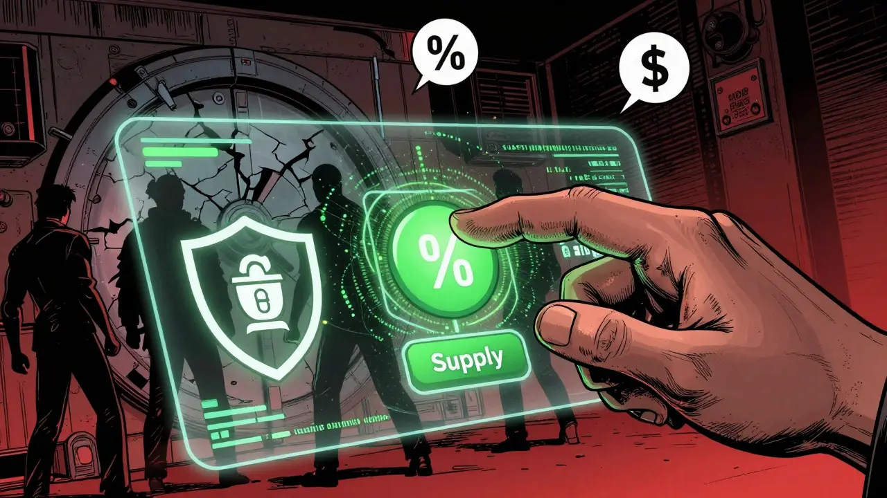 User interacting with DeFi interface amidst security risks