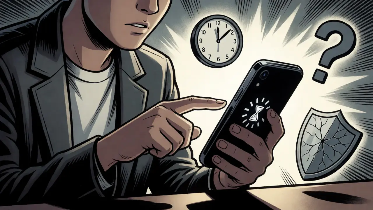 Anxious user waiting for transaction with stress visuals