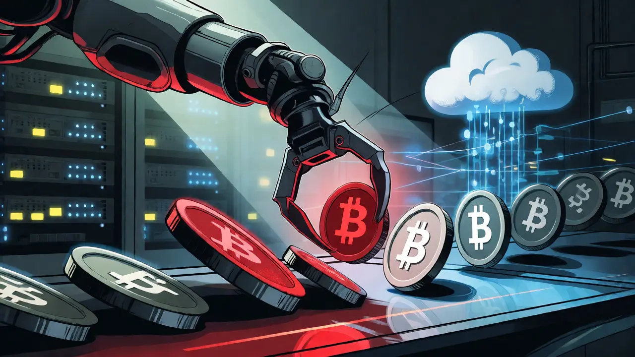 Digital scanner flagging a suspicious crypto transaction in real-time.