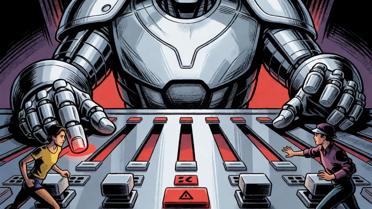 Robotic Coinbase guardian controlling transaction flow amid skeptical validators