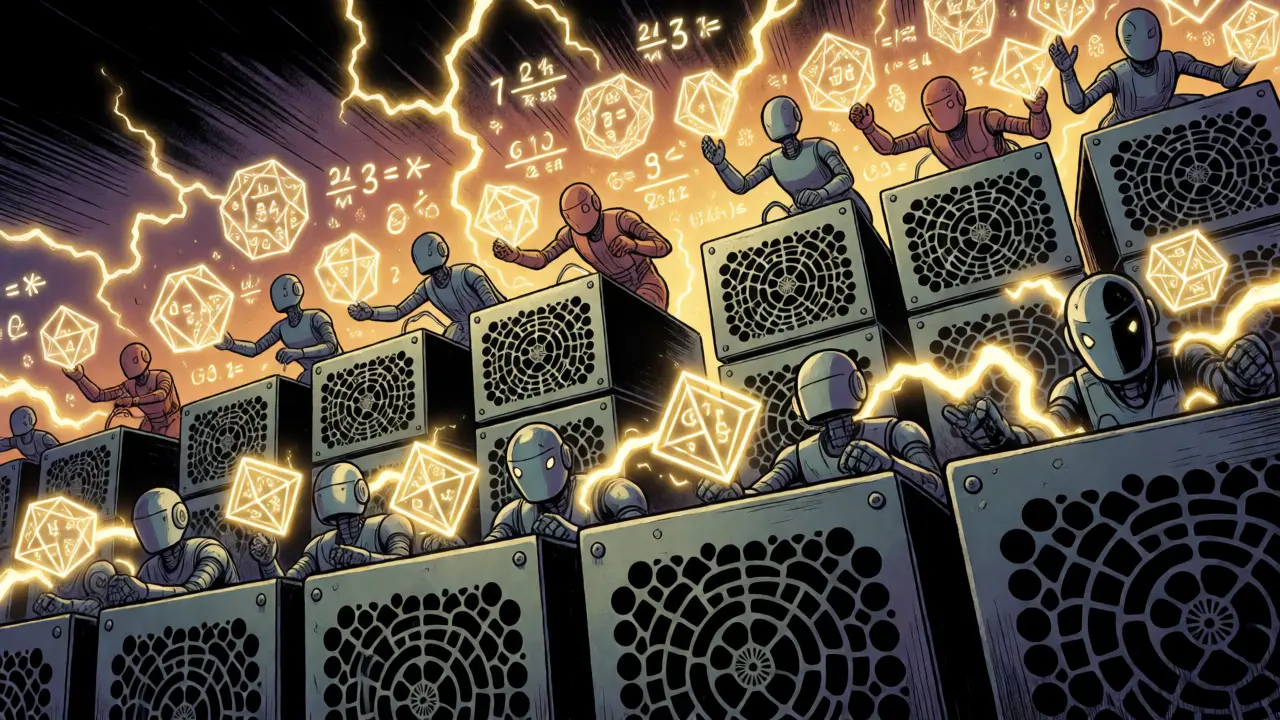 Robotic miners competing amidst electrical chaos and math puzzles
